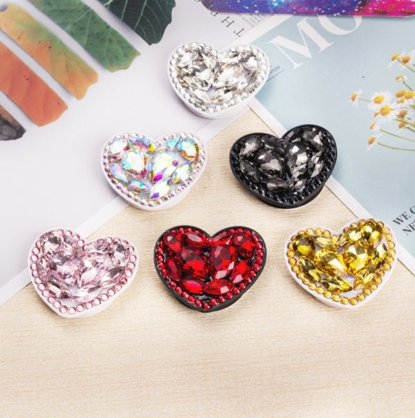 

heart-shaped water drop crystal mobile phone folding airbag bracket retractable rotating holder mounts with retail package