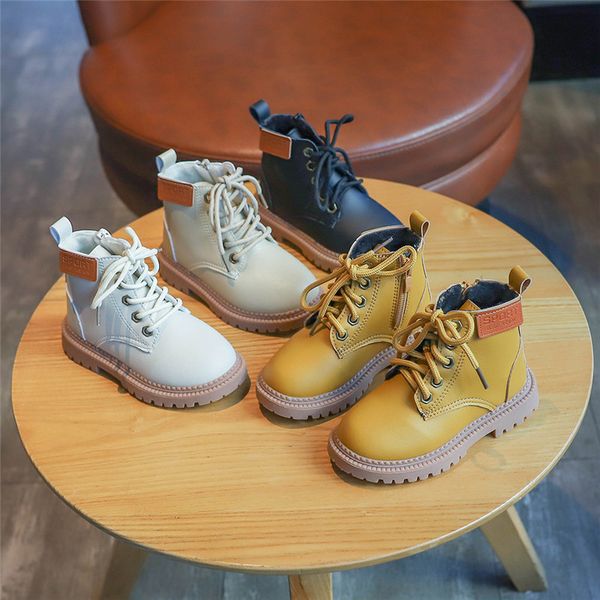 

new children' zipper martin boots 2019 winter plus velvet warm wool oman boots girls casual pu leather snow, Black;grey