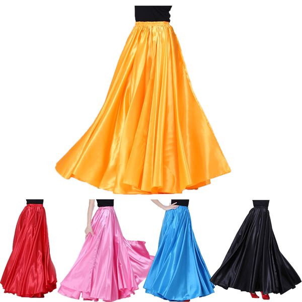 

woman dancer performance belly dance skirt solid color shining big swing gypsy female spanish flamenco dress wholesale, Black;red