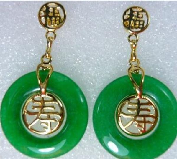 Бесплатная доставка 4 варианта Оптовая зеленый натуральный камень китайский иероглиф долголетие, счастливый, любовь, forture повезло серьги#001