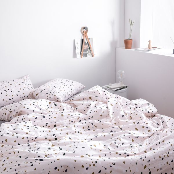 

polka dot bedding set 4pcs cotton twin  king size duvet cover bed sheet pillowcase solid color grey pink green blue