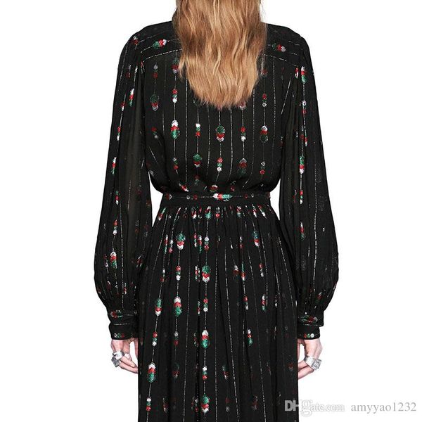 

419 2019 лето бренд же стиль рубашки женская одежда с длинным рукавом круглый вырез шифон флора печати роскошные sh, White