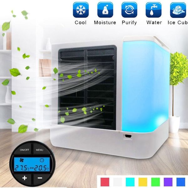 

portable usb digital air conditioner humidifier purifier 7 colors led light deskcooler cooling fan for office home