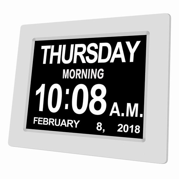

8 language digital alarm clock extra large non-abbreviated electronic day clock memory loss elderly & vision impairment 8 inch