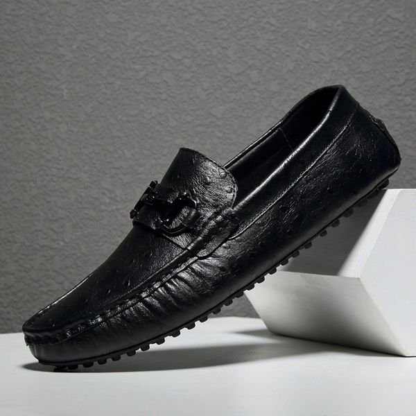 

first layer cowhide peas shoes standard leather shoes men's casual wear resistant leather casual, Black