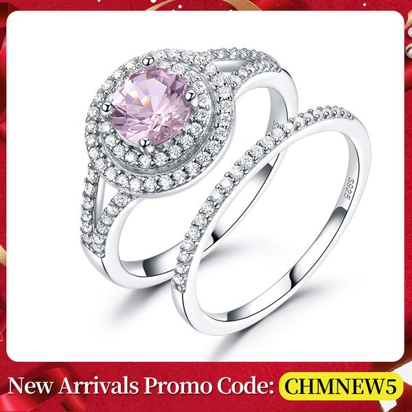 

umcho round nano pink monganite jewelry 100% 925 sterling silver rings wedding band bridal vintage stacking rings for women gift, Golden;silver