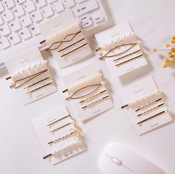 

Korean pearl hair clip set INS web celebrity alloy gold-plated pearl hair clip geometric Bang clip fashion hair jewelry for girl's gift
