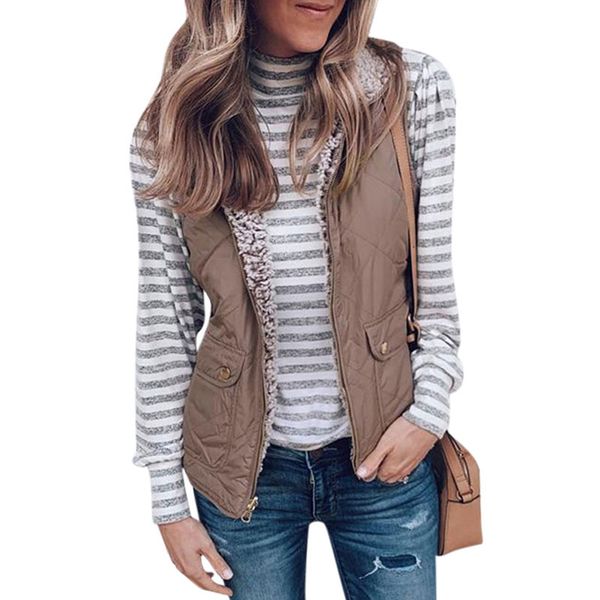 

women vests casual plush teddy outwear sleeveless vest jacket chaleco mujer autumn winter pocket coat colete feminino outwear, Black;white