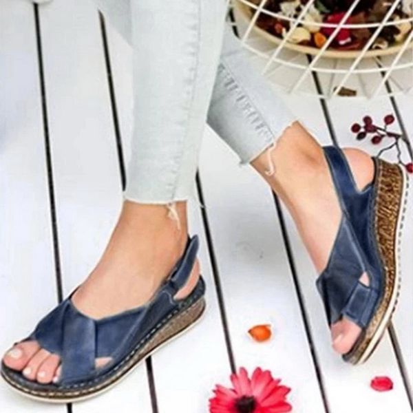 

women sandals summer 2020 female shoes woman peep-toe wedge comfortable sandals slip-on flat female sandalias drop ship, Black
