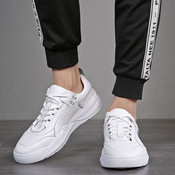 

2019 genuine leather shoes men sneakers white sneakers cool young man casual shoes cow leather male footwear a1499, Black