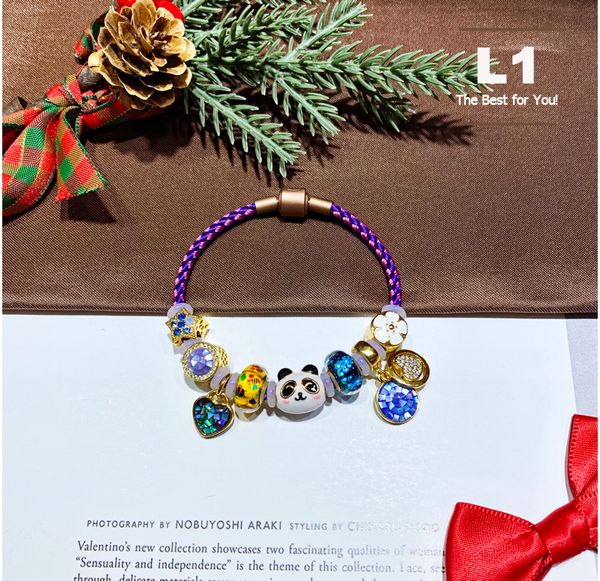 

lone с lucky star мультфильм chamilia шариков рождественский подарок красочные panda diy вставьте циркон браслет для детей young girl, Black