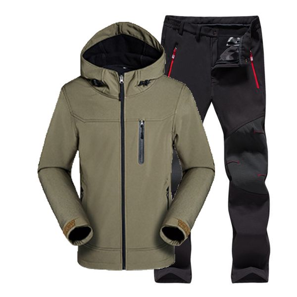 

men winter waterproof trekking climbing skiing softshell outdoor jackets hiking hoodie sharkskin camping pants trousers suit, Blue;black