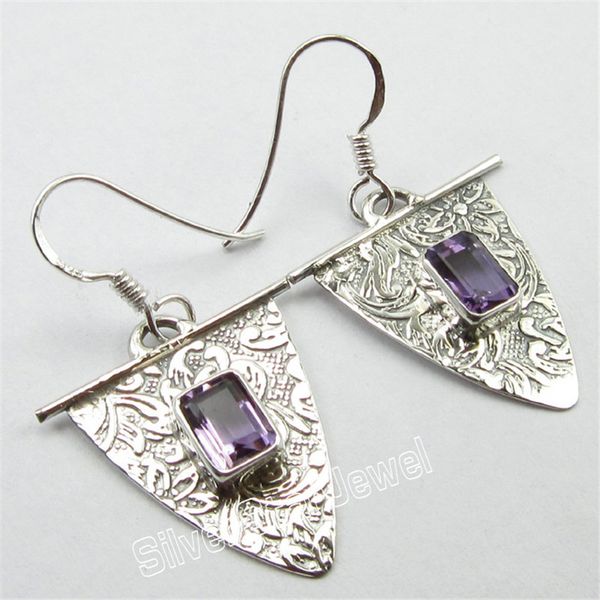 

new design sterling silver amethysts extra ordinary earrings 3.7 cm variation