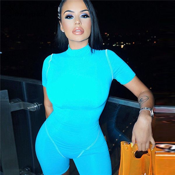 

casual fitness active wear biker playsuit workout rompers womens jumpsuit short sleeve push up playsuits turquoise 2019, Black;white