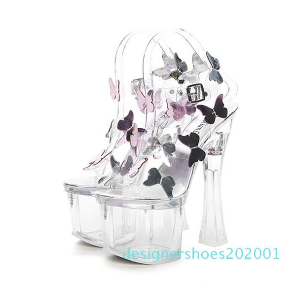

18cm bride wedding shoes fashion butterfly silver ultra high heels sandals size 34 to 39 d01, Black