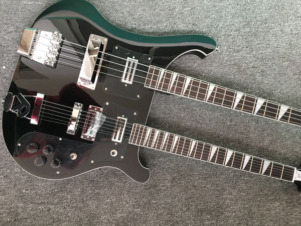 

in stock electric guitars black double neck electric guitar with white pickguard,12 strings+4 strings,offering customized services