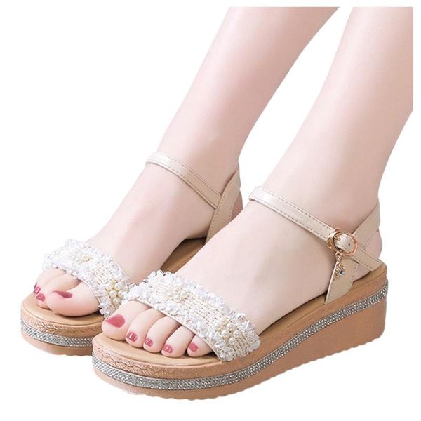 

bohemian style platform sandals women wedge high heels shoes buckle strap crystal platform sandal for woman zapatos de mujer lll, Black