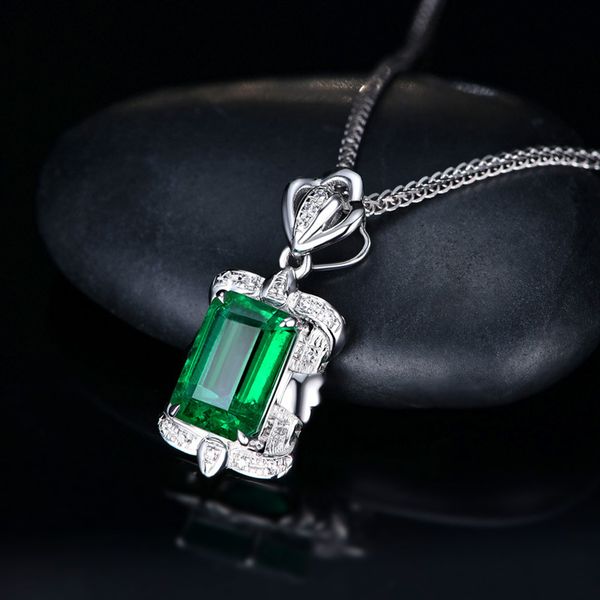 

vintage female green crystal pendant necklace dainty square zircon chain necklaces for women cute 925 silver wedding necklace