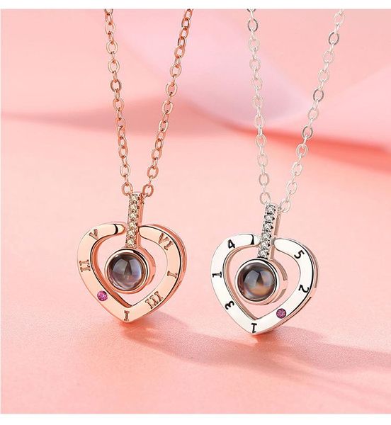 

rose gold 100 languages i love you projection pendant necklace for women jewelry love memory wedding necklace valentine's day