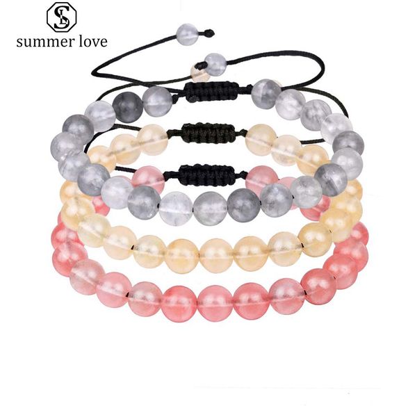 

new arrival 8mm nature stone beads beads bracelet for women adjustable size crystal agate braided bracelet fashion jewelry gift, Black