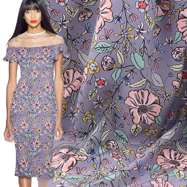 

19 summer new digital print crepe de chine brand fabric dress 114cm width 16momme fashion cloth diy seiwng sale, Black;white