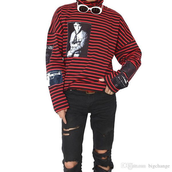 

ретро высокий воротник полосатой ткани наклейки printed отворотом способа bf trend сыпучие мужчины женщины с длинным рукавом top, White;black