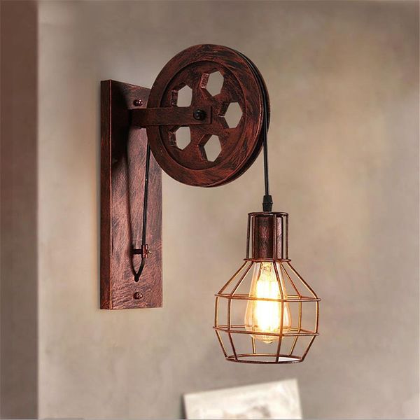 

home sconce light loft retro wall lamp lifting pulley wall light vintage industrial style iron lanterns suspension pendant