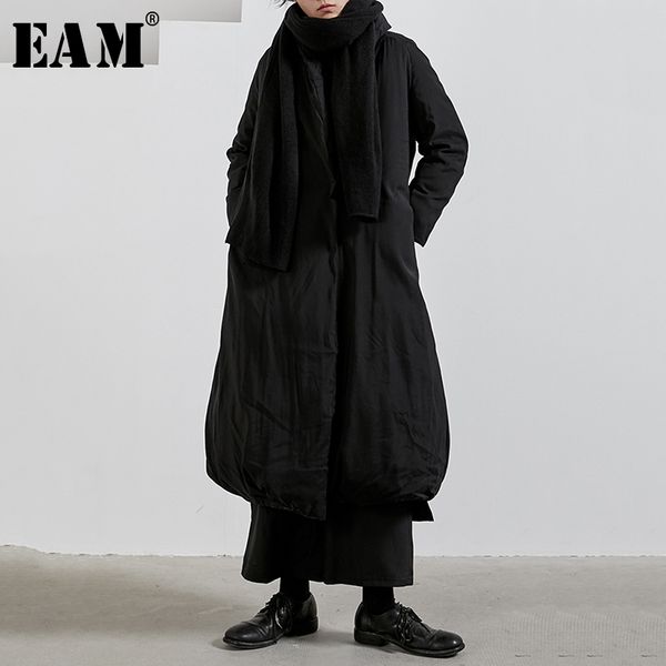 

eam] loose fit black long warm big size down jacket new long sleeve warm women parkas fashion tide autumn winter 2020 1n264