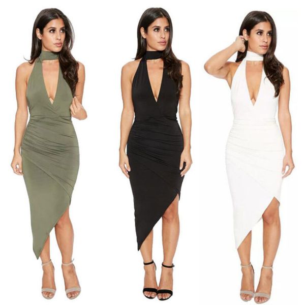 

womens designer split neck hip dress summer backless skirt1hlm, Black;gray