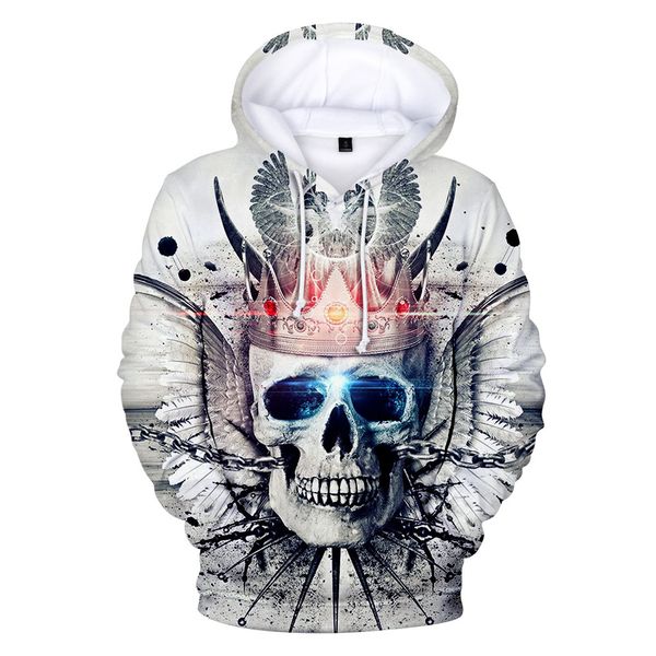 

fashion crown skull 3d hoodies pullover long sleeve sport hip hop men women hoodie clothes 3d hooded sweatshirt 4xl, Black
