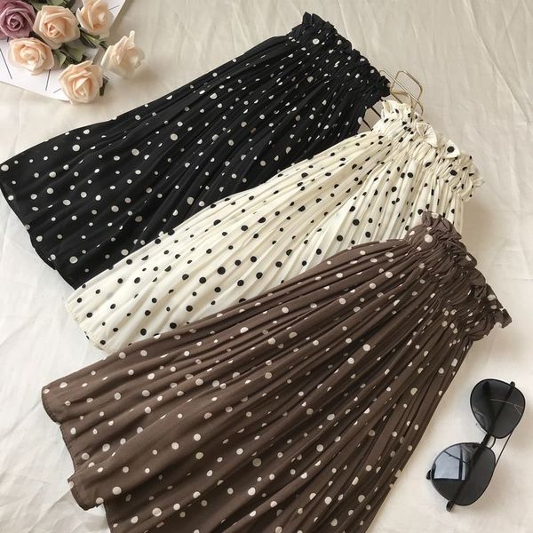 

pleated skirt women 2020 new style spring summer elastic high waist anti-exposure a- line puffy polka dot short skirt skirts, Black