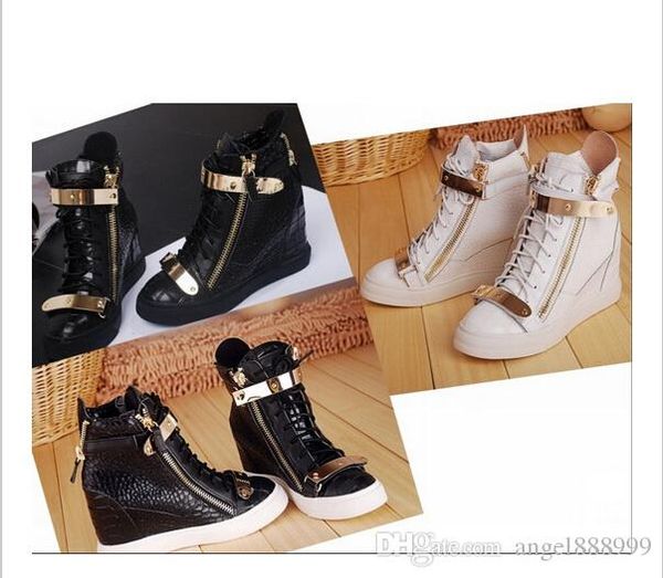 

Brand women ca ual wedge platform high neaker white black tone pattern within the higher hoe double iron zipper lace up boot