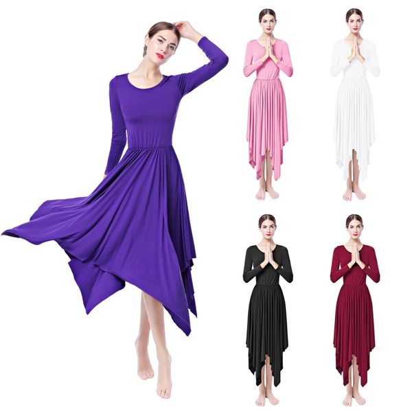 

2019 new fashion women praise dress irregular long maxi dancing dress liturgical tango waltz ballroom dance wear ladies, Black;gray