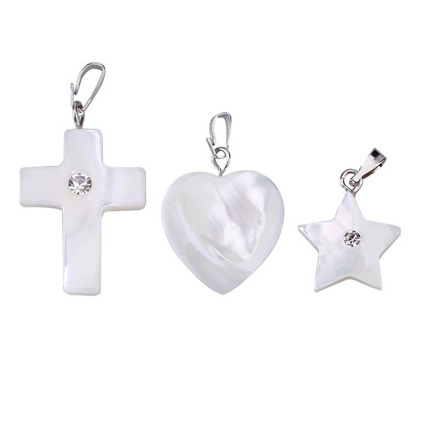 

5pcs/set heart/star/cross pendant necklace for valentine's day gift of diy necklace shell craft pendants bracelet, Silver