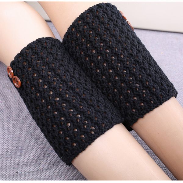 

fashion designer women buttons leg warmers autumn winter short hollow boot cuff calentadores piernas knitting boot socks gaiters, Black;white