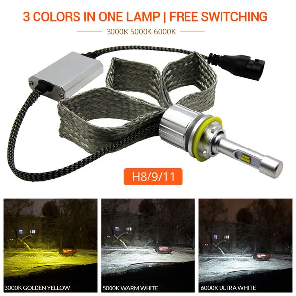 

2018 новый h8 h9 h11 светодиодных лампы желтого 3000k 5000k 6000k авто фара лампа 60w 7200lm противотуманные фары 12v фар двойных цветов