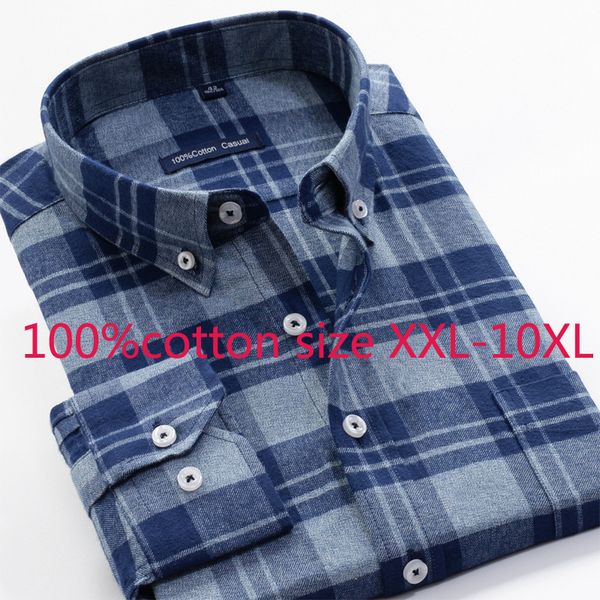 

men's dress shirts autumn fashion style thickened 100%pure cotton plaid men long sleeve plus size 2xl3xl4xl5xl6xl7xl8xl9xl10xl, White;black