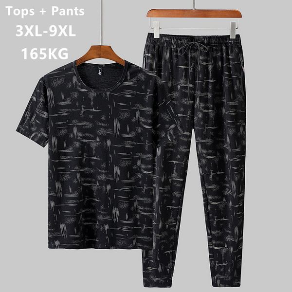 

summer man clothes set 2 two piece and pants 2020 tracksuit men sets t shirt plus size 6xl 7xl 8xl 9xl sports mens camiseta, Gray