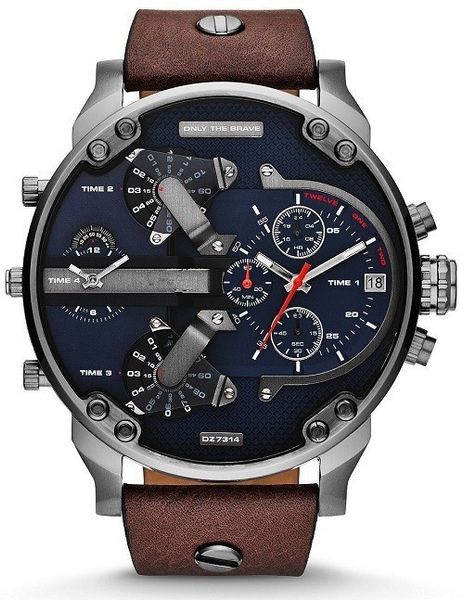 

dz7314 dz7131 men watch luxury male leather waterproof sport quartz chronograph military wrist watch men clock montre homme, Slivery;brown