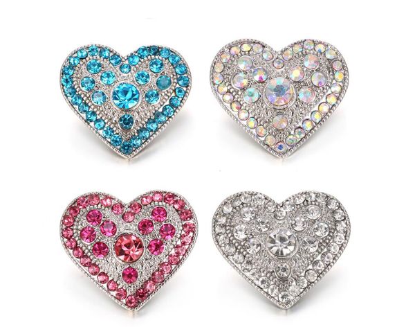 

10pcs 2019 snap jewelry buttons colorful crystal love heart snap fit 18mm snap bracelet buttons jewelry, Bronze;silver