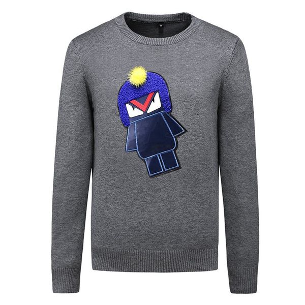 

L910 2019 New Early Spring Mens Designer Sweaters Grey Men's Knit Sweater with Round Neck and Long Sleeves Fashion Casual Sweater