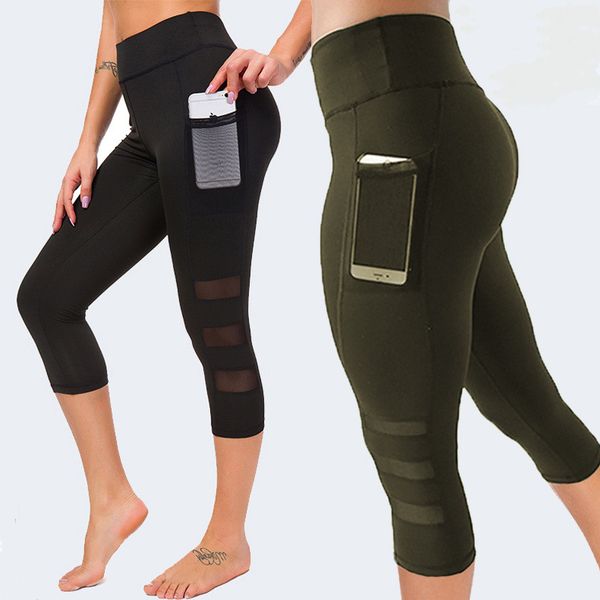 

mesh pocket high waist leggings women fitness workout activewear printing trouser fashion patchwork push up female leggings, Black