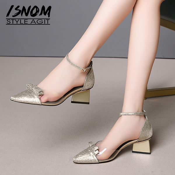 

isnom sheepskin summer sandals women high heels sandals women 2020 strange style shoes female transparent pvc ankle strap shoes, Black