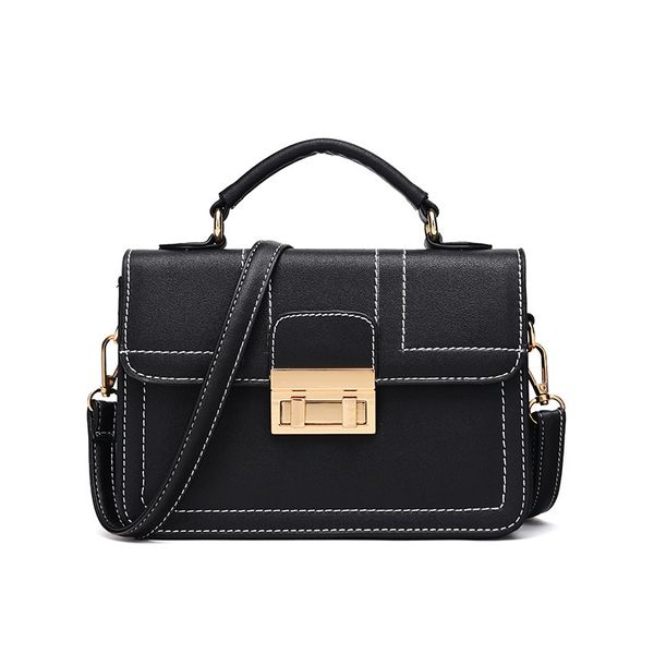 

black red color pu leather women shoulder bag sewing thread ladies hand bags torebki damskie solid female travel sac 2020 new