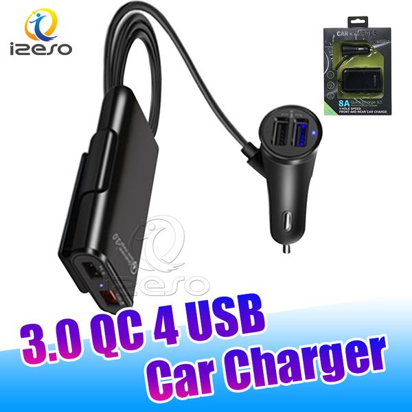 

qc 3.0 fast car charger 4 usb ports 3.1a high speed chargers travel portable mini car adapter with retail packaging izeso