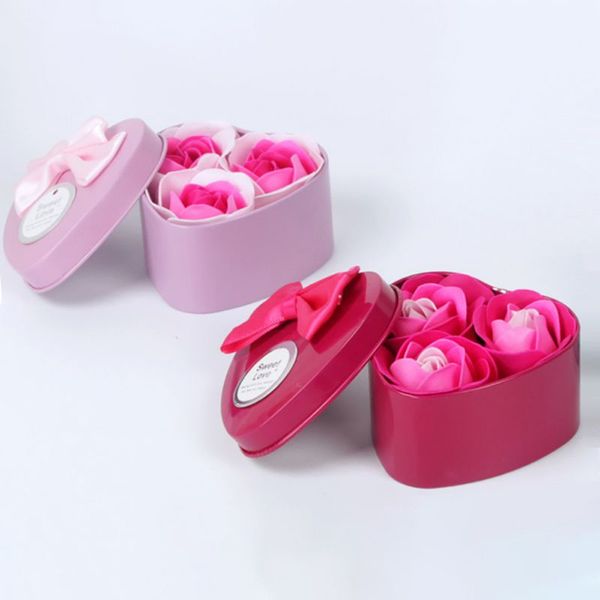 

artificial scented rose petal bouquet heart shape gift box bath body flower soap gift wedding party favor 3pcs