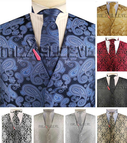 

fashion paisley design tuxedo vest with necktie and hanky, White;black