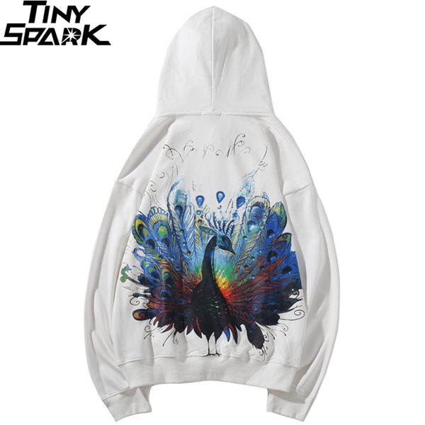 

2019 men hip hop hoodies sweatshirt rainbow peacock print harajuku hoodie streetwear autumn cotton hoodie pullover loose white, Black