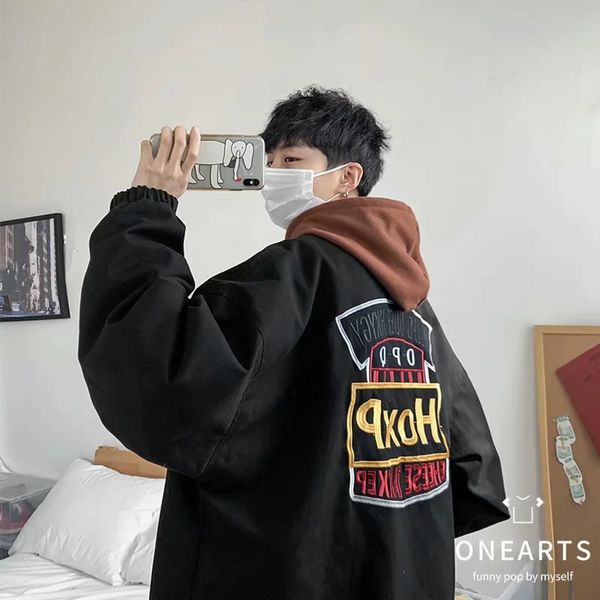 

harajuku male coat loose off windbreaker spring 2020 super fire south korean style students joker jacket streetwear mail, Black;brown