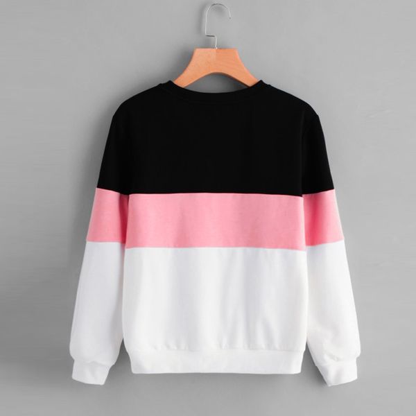 

women autumn white shirts long sleeve sweatshirt cut sew pullover stripe hoodie print blouse loose blusas femme ship, Black
